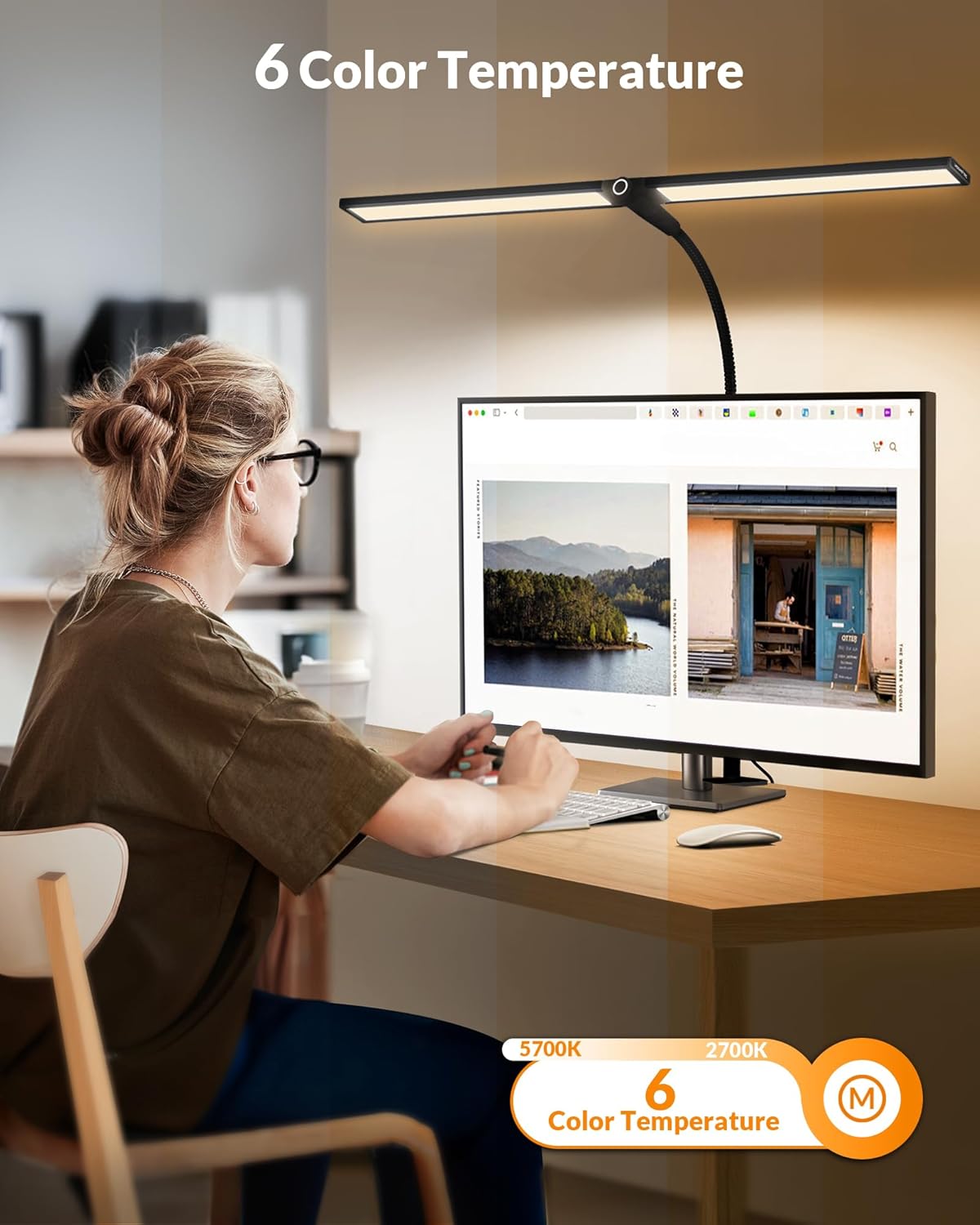 Black Double Head LED Clamp Desk Lamp with Remote Control C82813