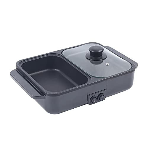 2 in 1 Portable Electric Non-Stick Hot Pot BBQ Grill Pan 110V 1200W Black Z142