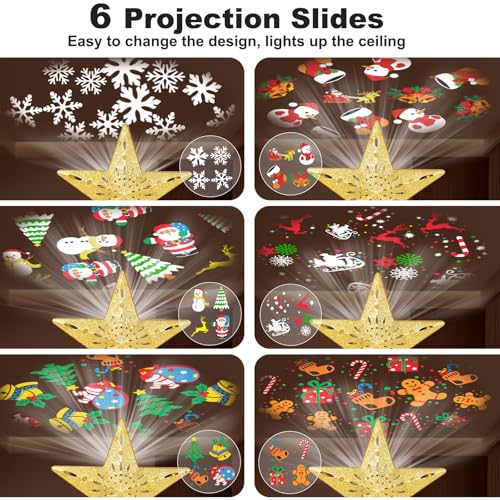 Silver 3D Glitter Lighted Christmas Tree Topper with Rotating LED Lights A958969