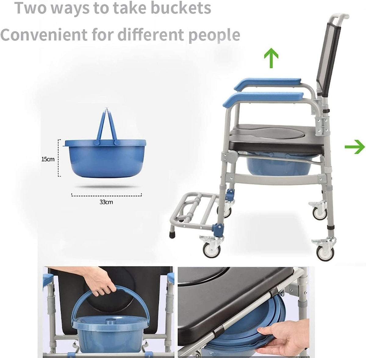 Lightweight Bedside Commode Portable Toilet Bath Chair Adjustable Height Shower Chair D581