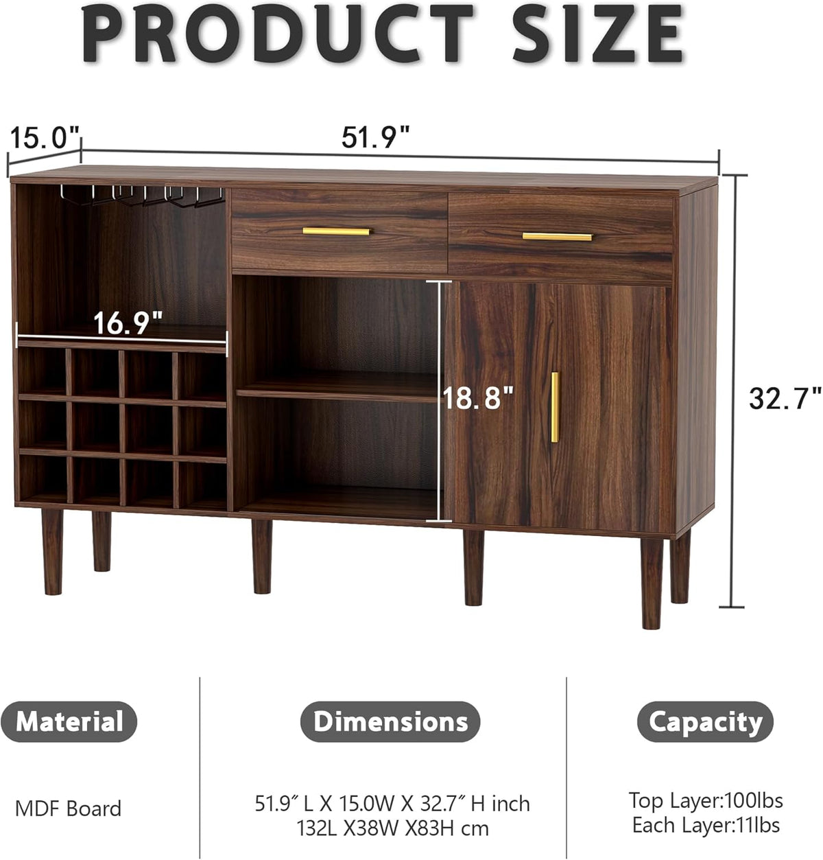 52" Rustic Wine Bar Cabinet S2156