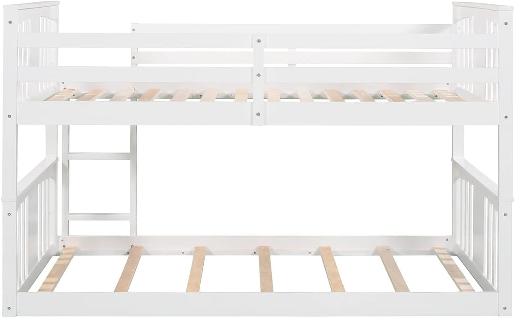 White Twin over Twin Low Bunk Bed Frame Wood Y6234