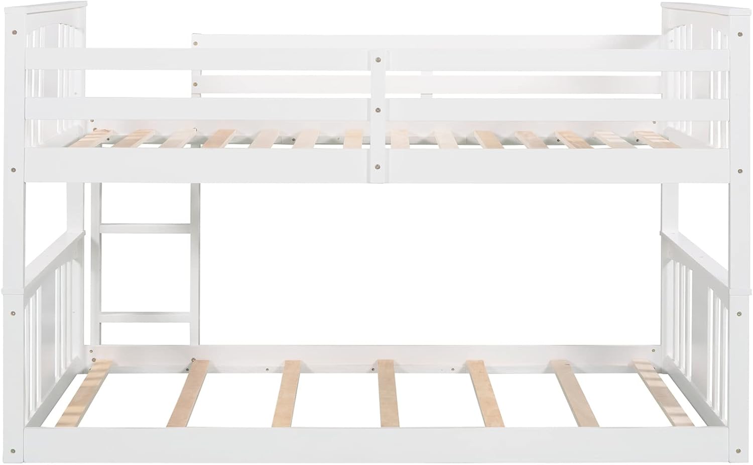 White Twin over Twin Low Bunk Bed Frame Wood Y6234
