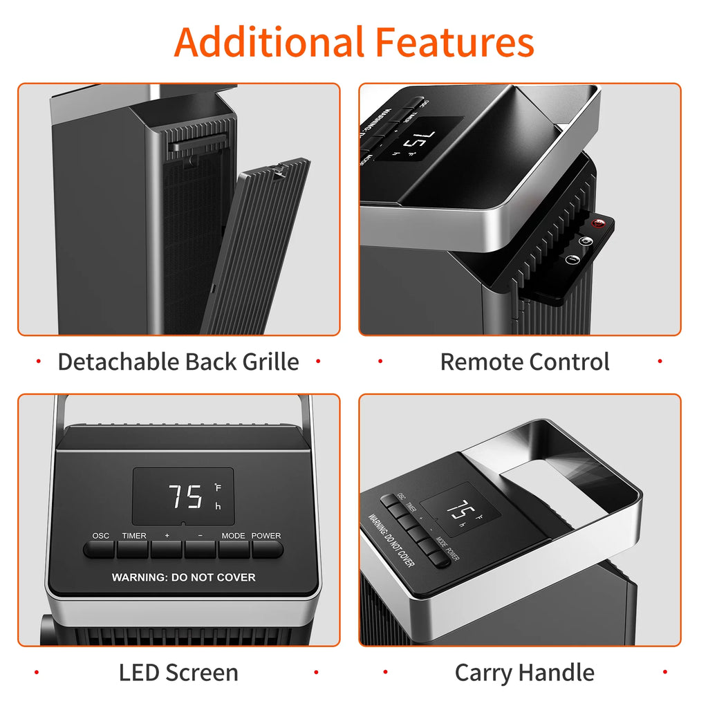 1500W Ceramic Heater with Thermostat and Remote Control D804
