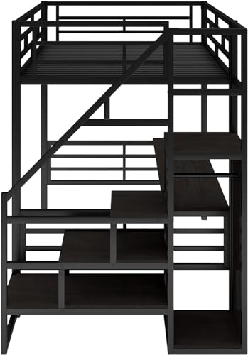 Full Size Metal Loft Bed with Desk and Wardrobe J567724