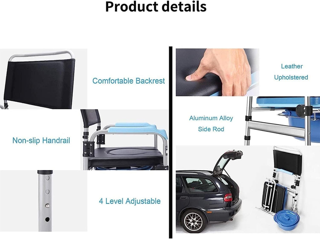 Lightweight Bedside Commode Portable Toilet Bath Chair Adjustable Height Shower Chair D581