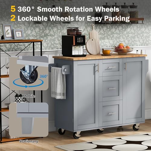 White Kitchen Island with Drop Leaf and 3 Drawer U3264