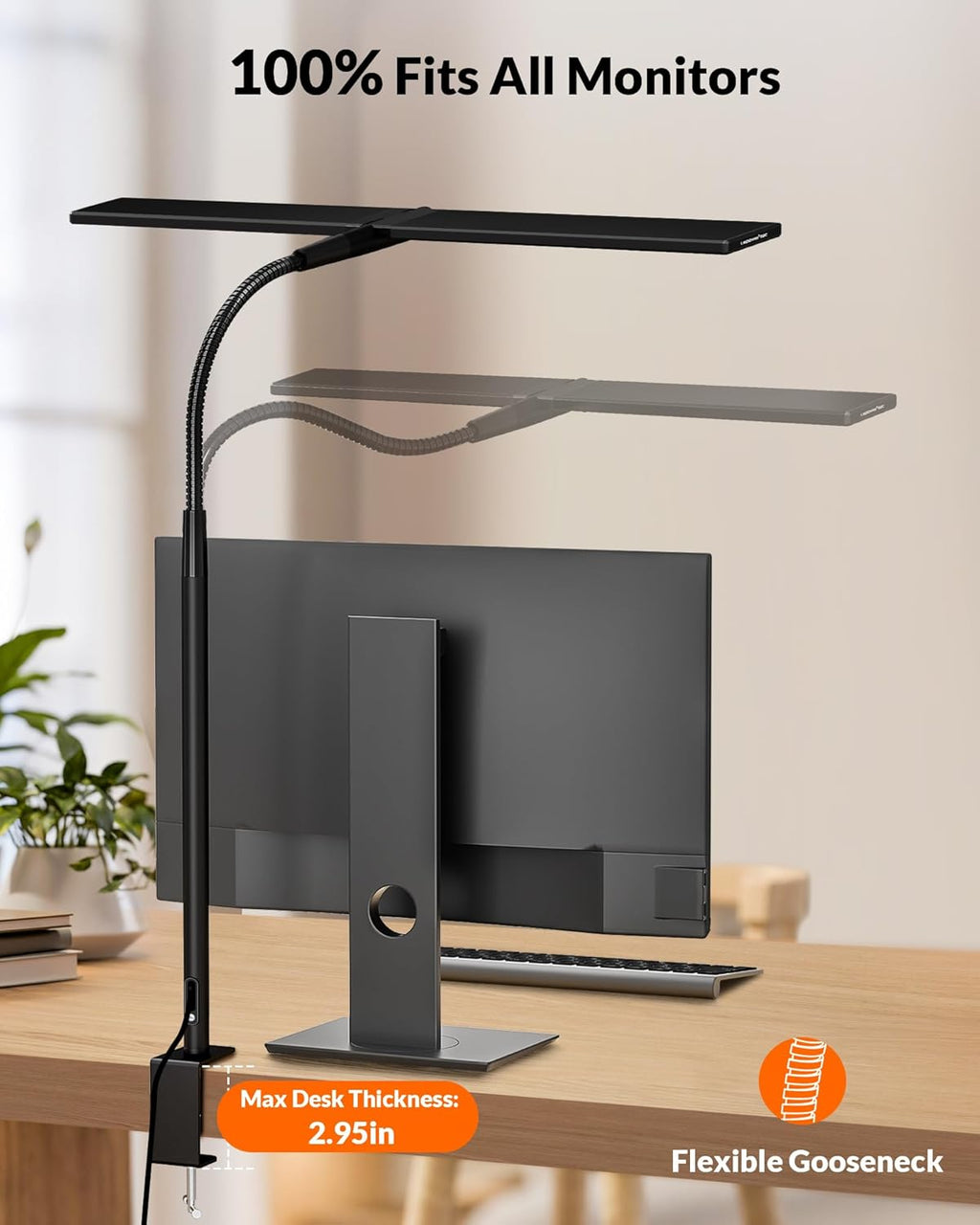 Black Double Head LED Clamp Desk Lamp with Remote Control C82813