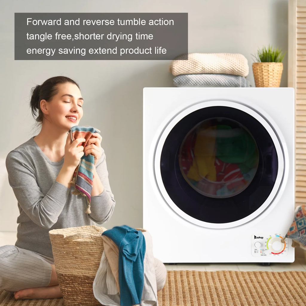 Portable 850W 1.6cu ft Front Load Electric Clothes Dryer with Stainless Steel Tub, White P164471