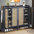 Grey 8 Tier Bamboo Shoe Cabinet with Doors O145