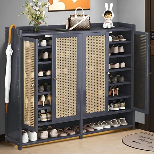 Grey 8 Tier Bamboo Shoe Cabinet with Doors O145