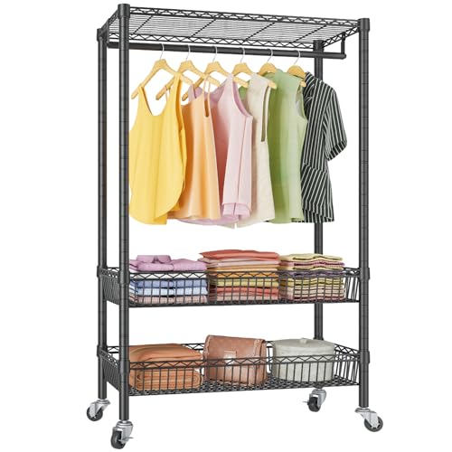 White Rolling Garment Rack with Basket Q12149