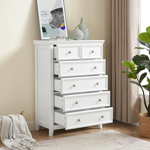 White 6 Drawer Dresser with Metal Handles W843