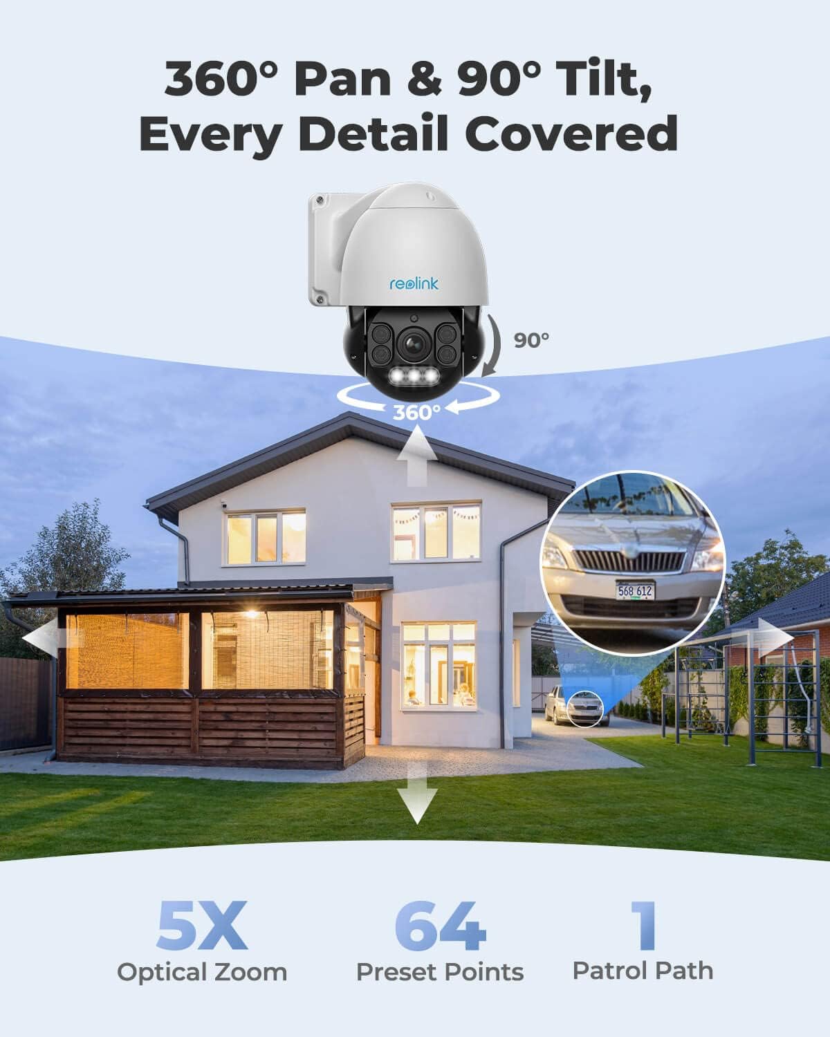 4K PTZ Outdoor Camera with 5X Optical Zoom Auto Tracking S3466