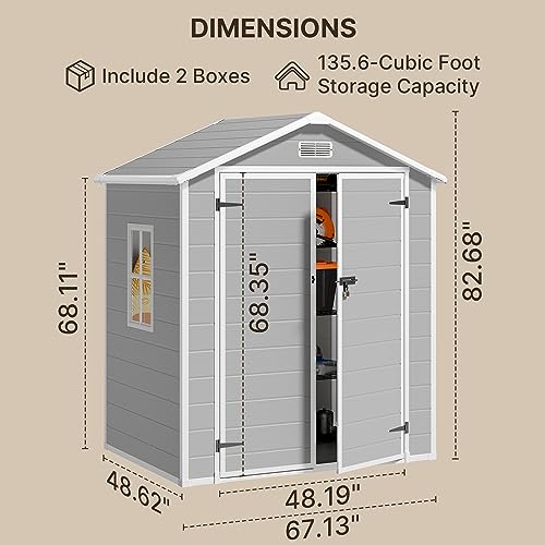 Grey & White 5x3 FT Outdoor Resin Storage Shed with Floor and Lockable Door S864