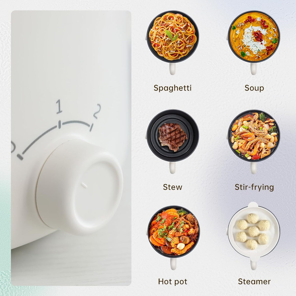 White Electric Mini Ramen Cooker 1.2L Nonstick 300W/600W N349292