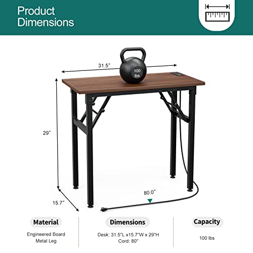 Rustic Brown Folding Desk with USB & Socket 31.5" H69857