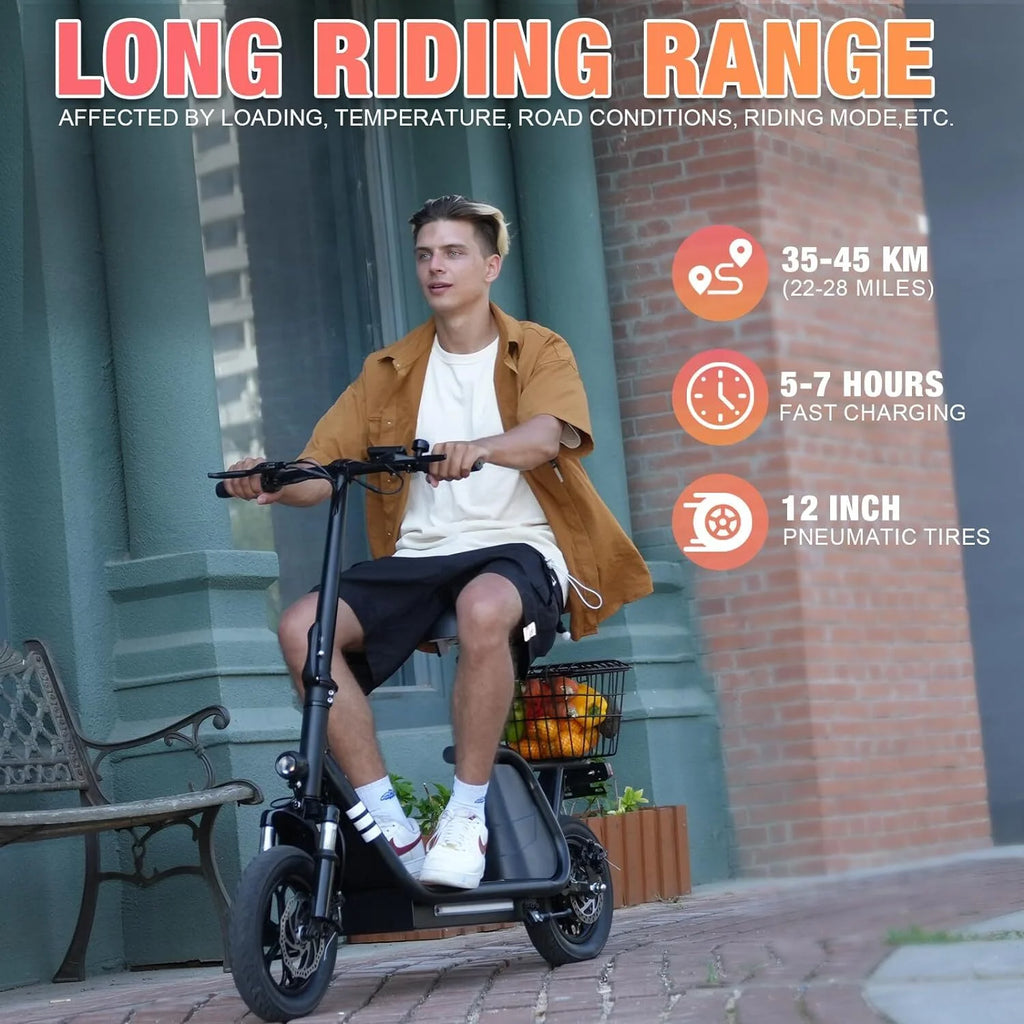 400W Motor 12" Pneumatic Tire Foldable Electric Scooter with Seat F628