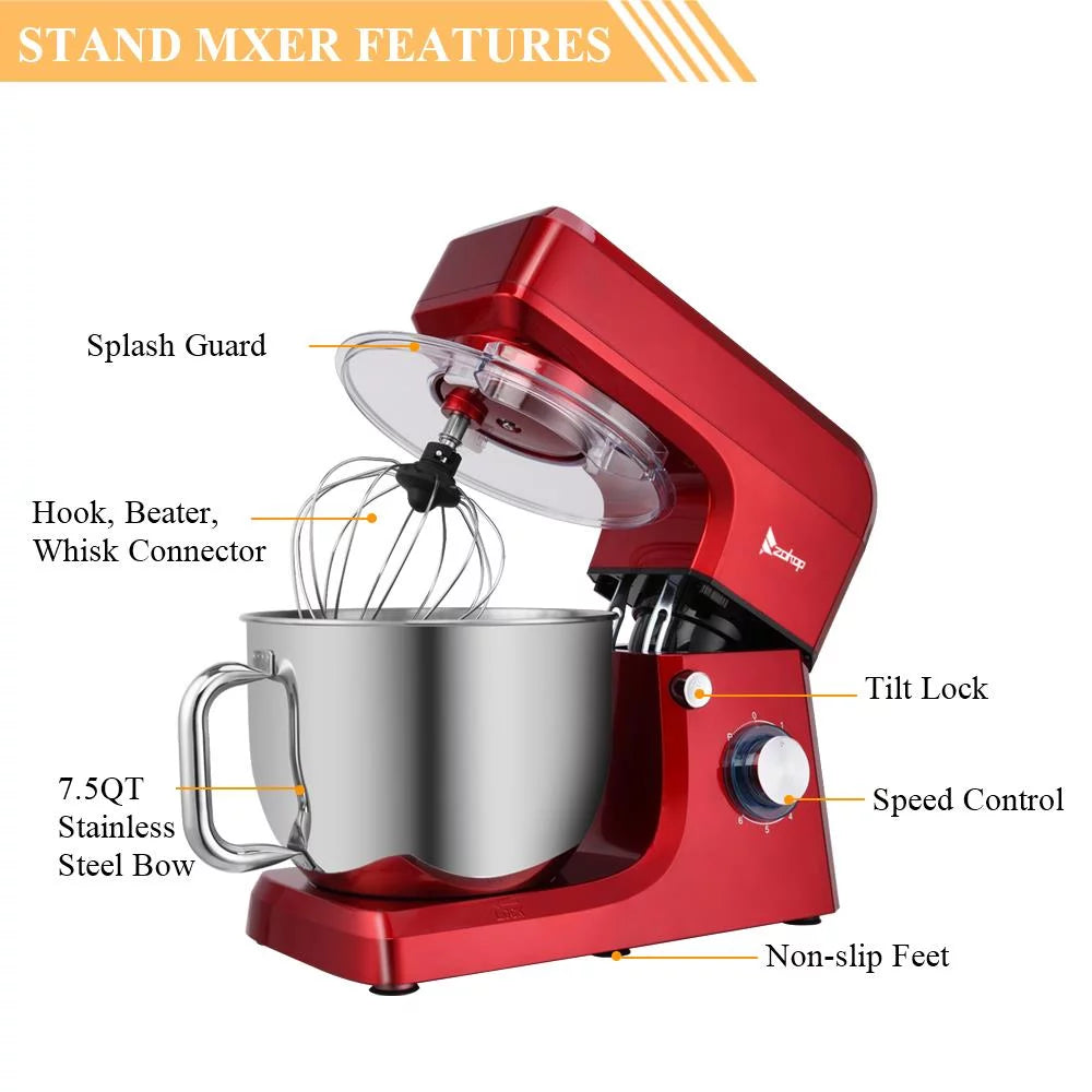 7.5Qt 660 Watts Red Tilt-Head Stand Mixer Y516525