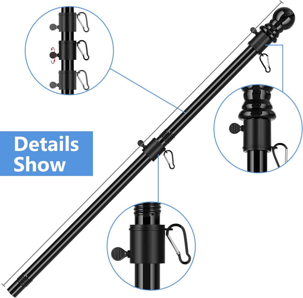 6FT Metal Flag Pole with Two-Position Bracket Holders Black P552