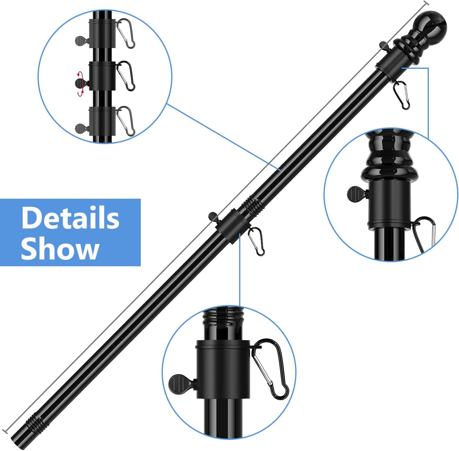 6FT Metal Flag Pole with Two-Position Bracket Holders Black P552