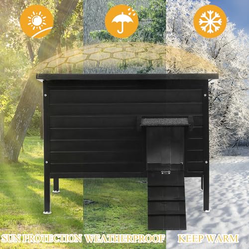 Large Size 34.2" L*21.2" W*26.7" H Insulated Wooden Cat Shelter Q458