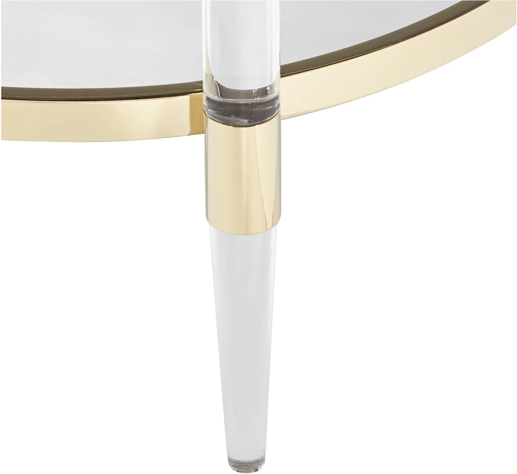 Clear Glass Round Side Table with Gold Rings P71112