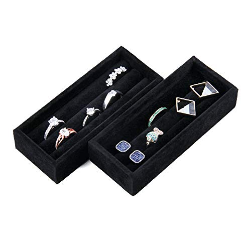 2PCS Black Velvet 8 Slots Jewelry Tray V393959