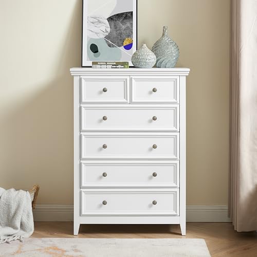 White 6 Drawer Dresser with Metal Handles W843