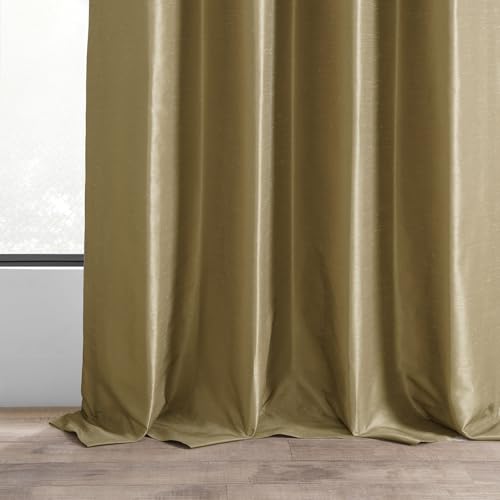 Ruched Faux Dupioni Silk Curtains 50 X 96 (1 Panel), Flax Gold O999