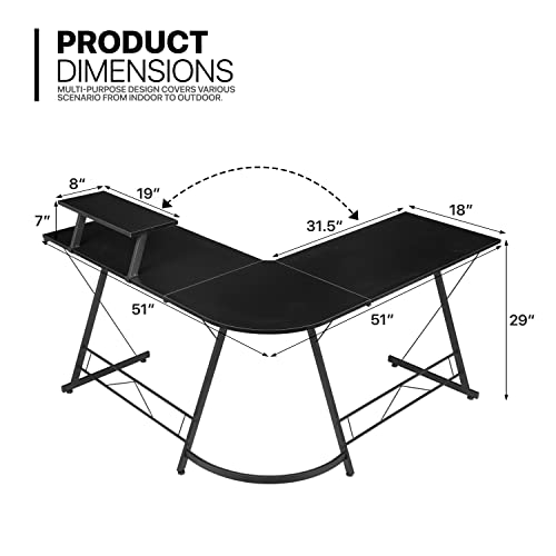 Black L Shaped Gaming Desk with Metal Frame B6460