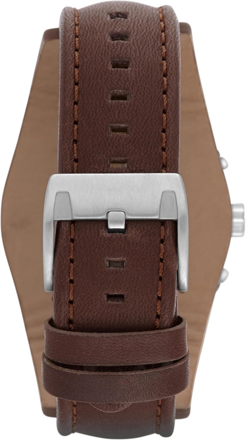 Silver Stainless Steel and Leather Chronograph Watch F91574