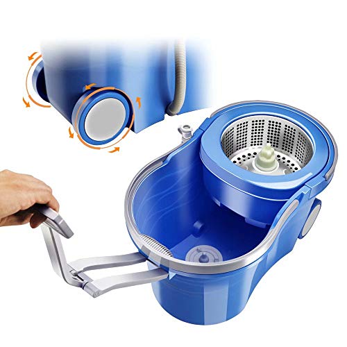 Mop Bucket with Wringer Set, Stainless Steel Handle, 5 Microfiber Replacement Heads, 1 Floor Brush Mop Head W928752
