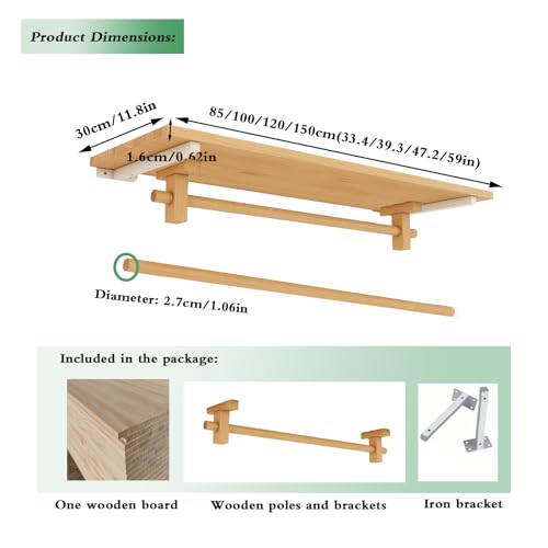 Solid Wooden Clothes Rack with Top Shelf, Wall Mounted Garment Rack W7880