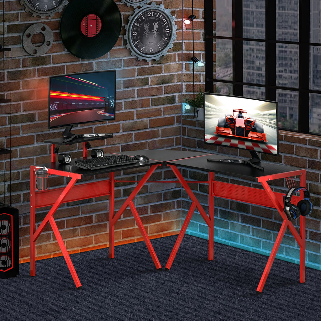 L-Shaped Gaming Corner Computer Desk with Adjustable Desk C13605