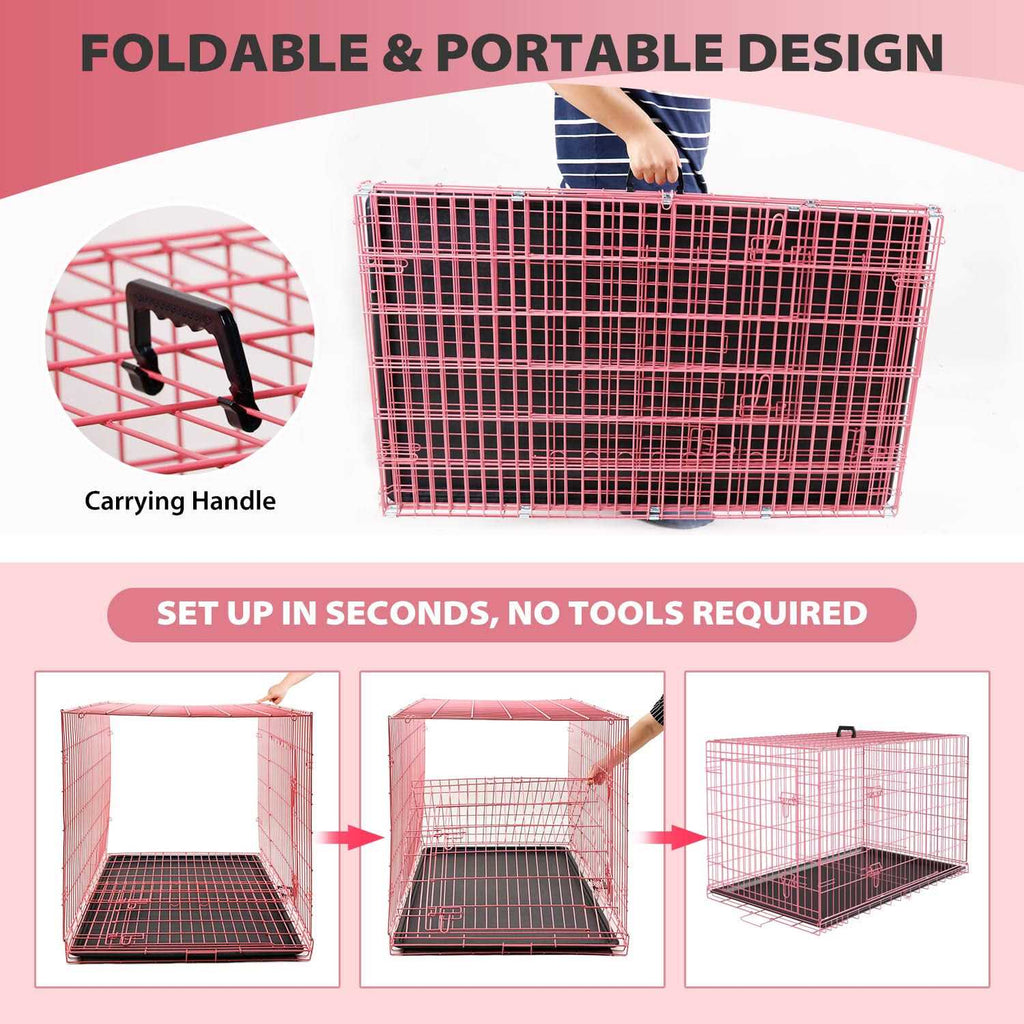 24,30,36,42,48 Inch Folding Wire Dog Crate with Double-Door B8268