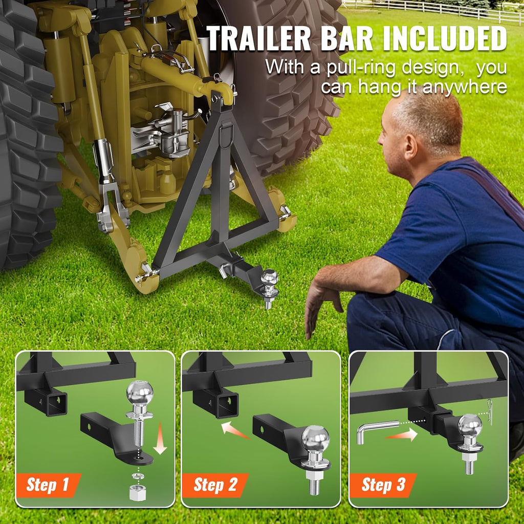 3 Point 2" Receiver Trailer Hitch Category 1 Tractor Tow Drawbar Adapter with Pins G99535