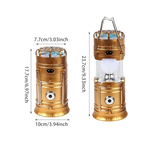 5-in-1 Portable LED Camping Lantern with Fan, Solar/USB Rechargeable, Lightweight ABS (Silver, 17.7X10X7.7cm) I14171