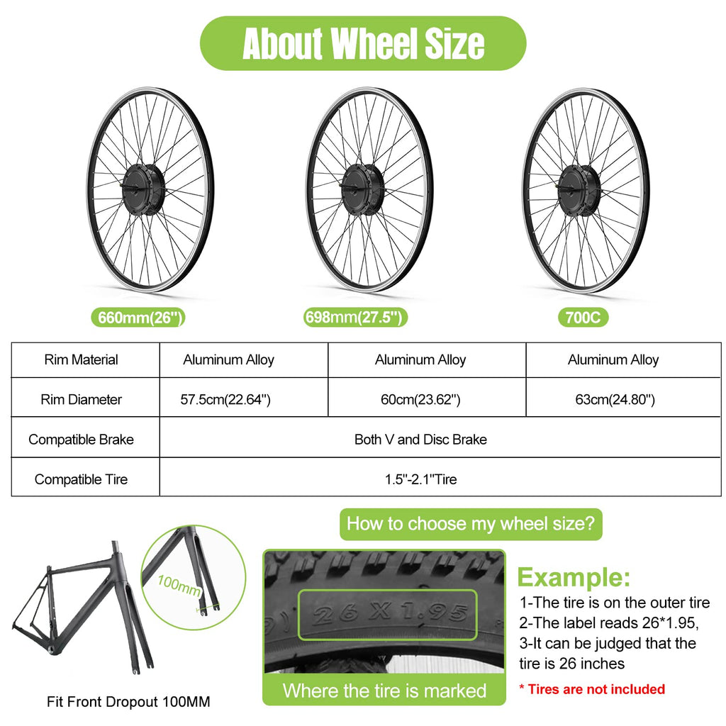 48V 500W Front Hub Motor Electric Bike Conversion Kit for 26 inch Wheel Q588642