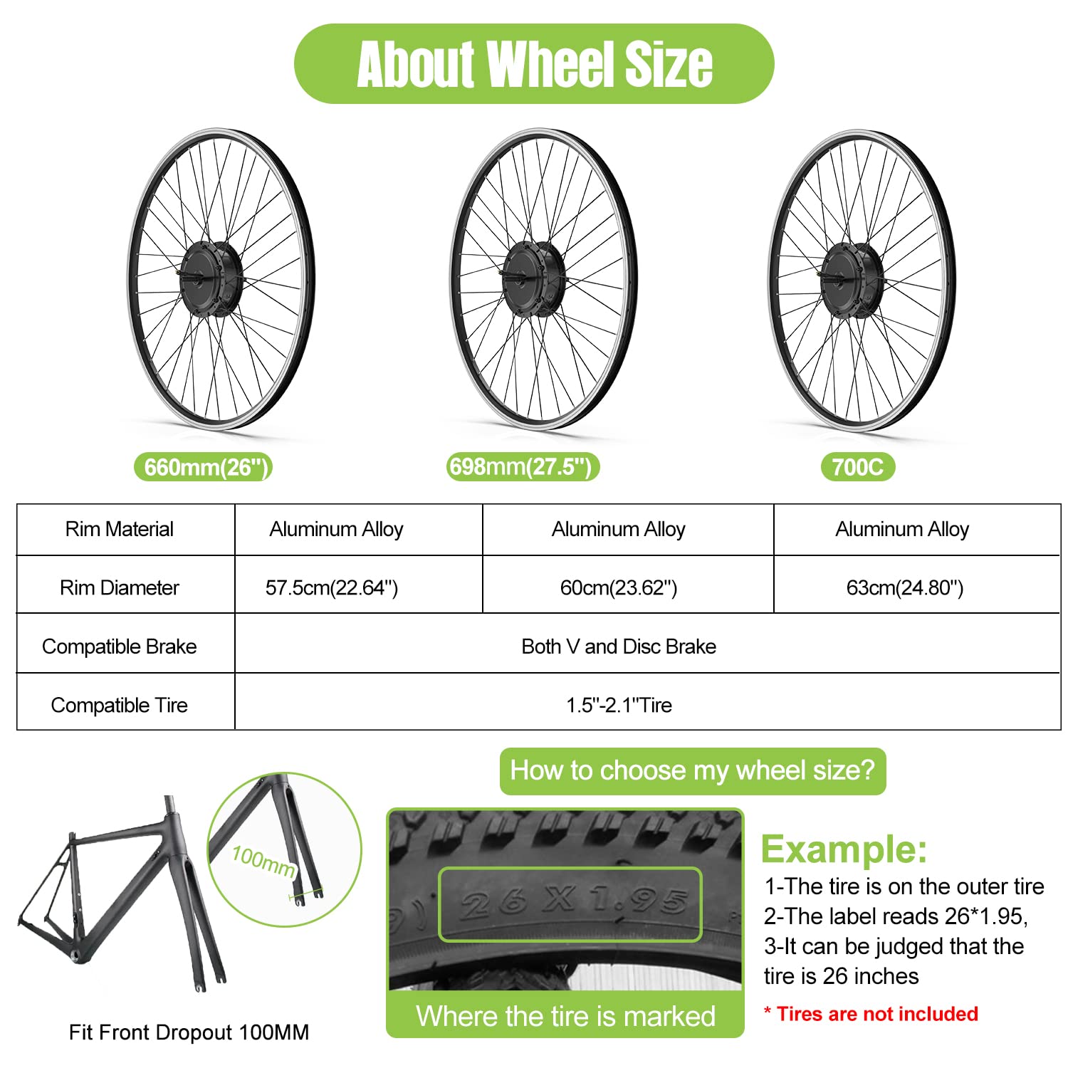 48V 500W Front Hub Motor Electric Bike Conversion Kit for 26 inch Wheel Q588642