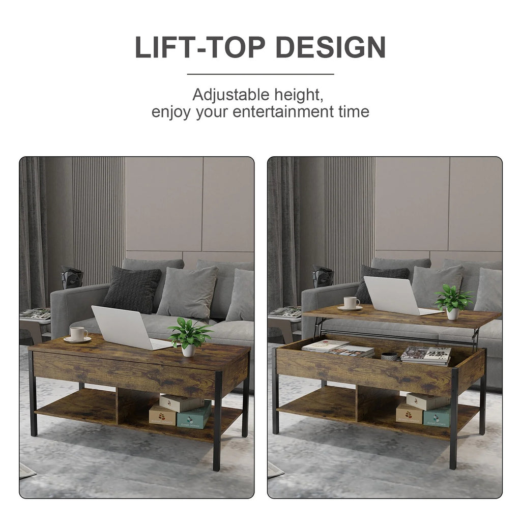 Brown Lift Top Coffee Table with Hidden Storage L40118