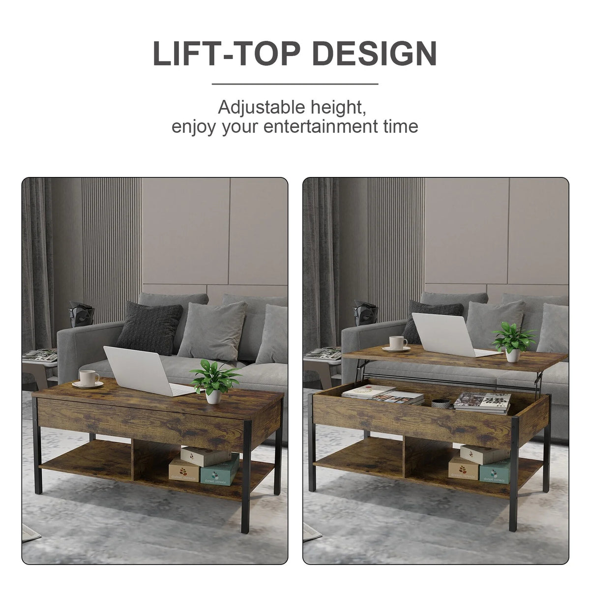 Brown Lift Top Coffee Table with Hidden Storage L40118