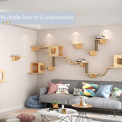Cat Wall Shelves and Furniture Set with Condos, Perches, Bridge Ladders, Sisal Scratching Posts J515