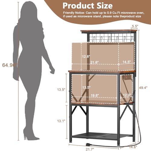 Rustic Brown 4 Tiers Kitchen Shelf Rack with Power Outlet O457685