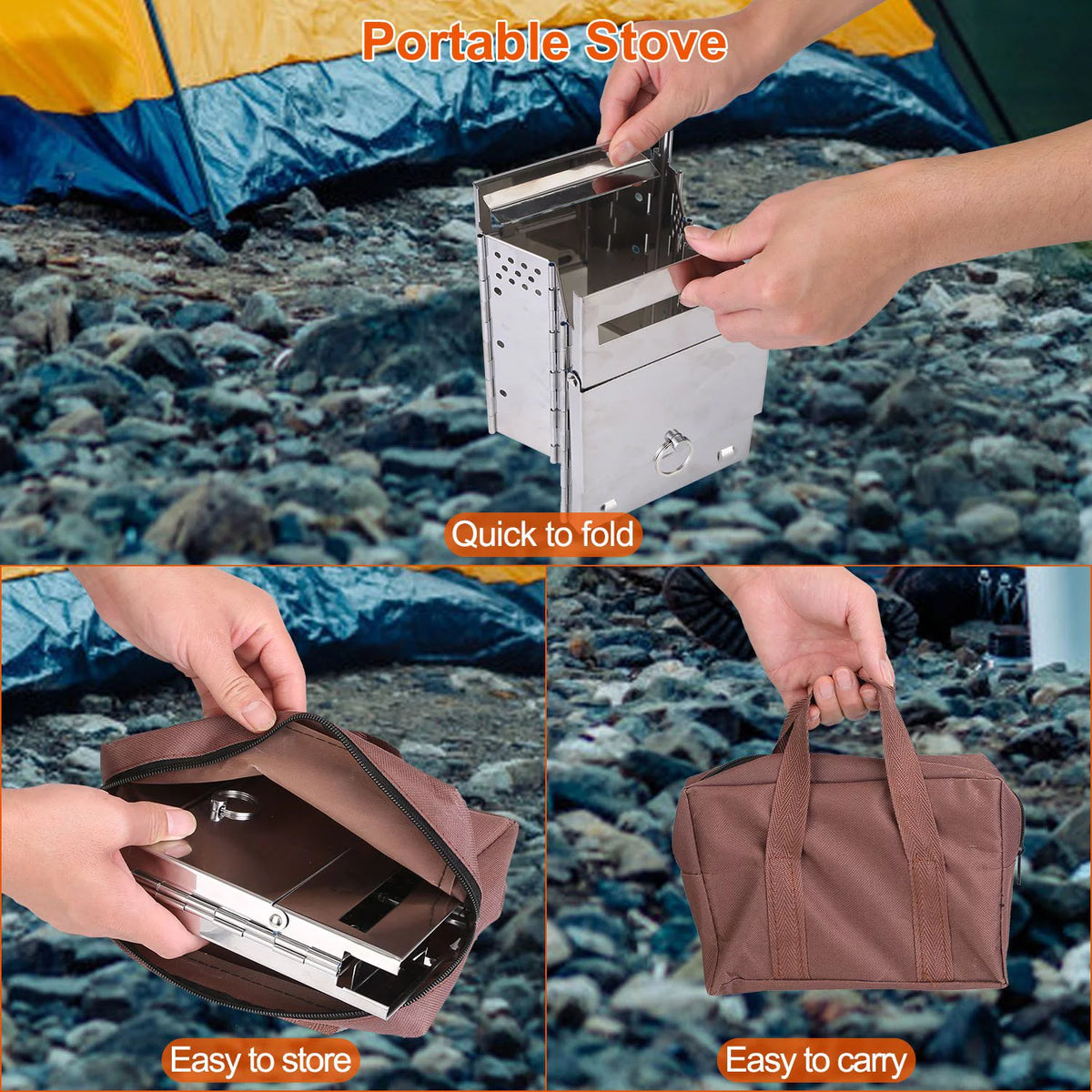 Folding Stainless Steel Camp Stove with Carry Bag M9020
