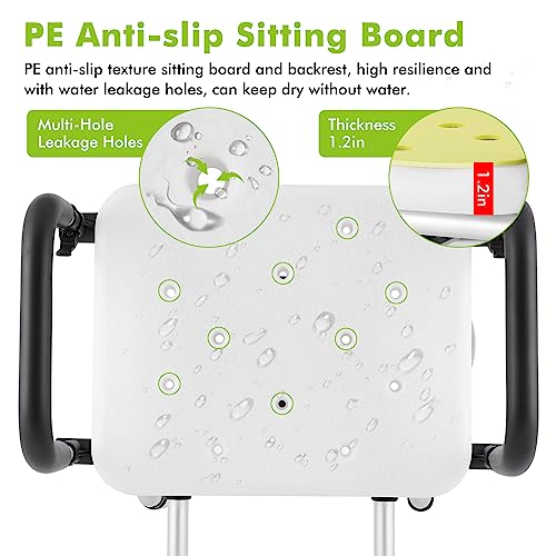 Swivel Shower Chair with Armrests and Back Padded Seat Adjustable Height J374850