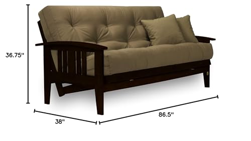 Large Queen Size Espresso Finish Wood Futon Frame with Mattress B6452