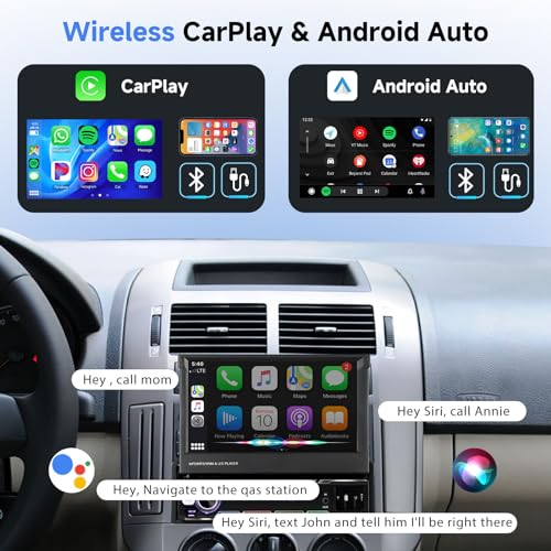 7" Flip Out Touchscreen Car Stereo with Wireless Carplay Android Auto Bluetooth AM/FM USB N5612