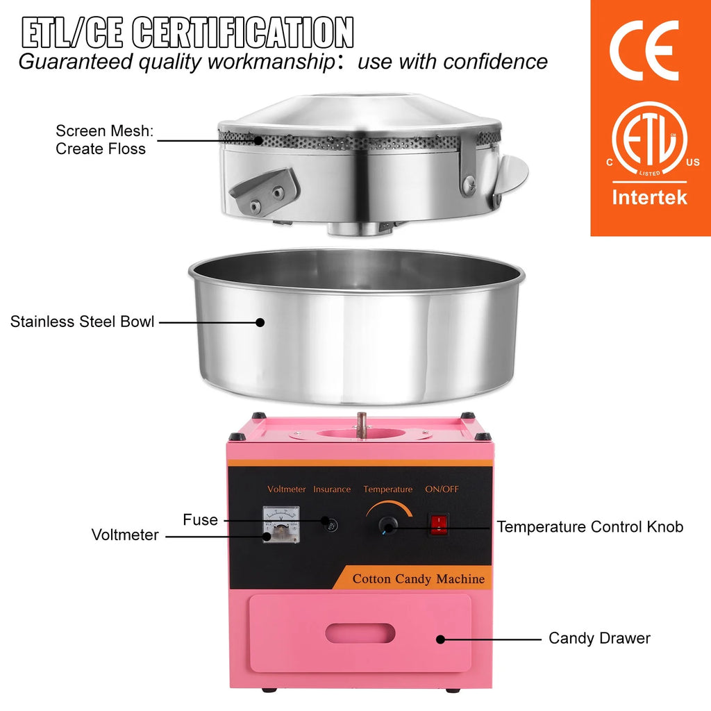 Pink 21 Inch Stainless Steel Cotton Candy Machine V689529