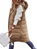 Women's Hooded Down Long Vest Padded Jacket with Pockets R443167